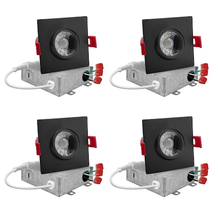 Nuwatt 3 Inch Black Square LED Gimbal Recessed Downlight 2700K-5000K Selectable Canless Light, PK4 NW-GMB-3-5CT-BLK-SQ-4P